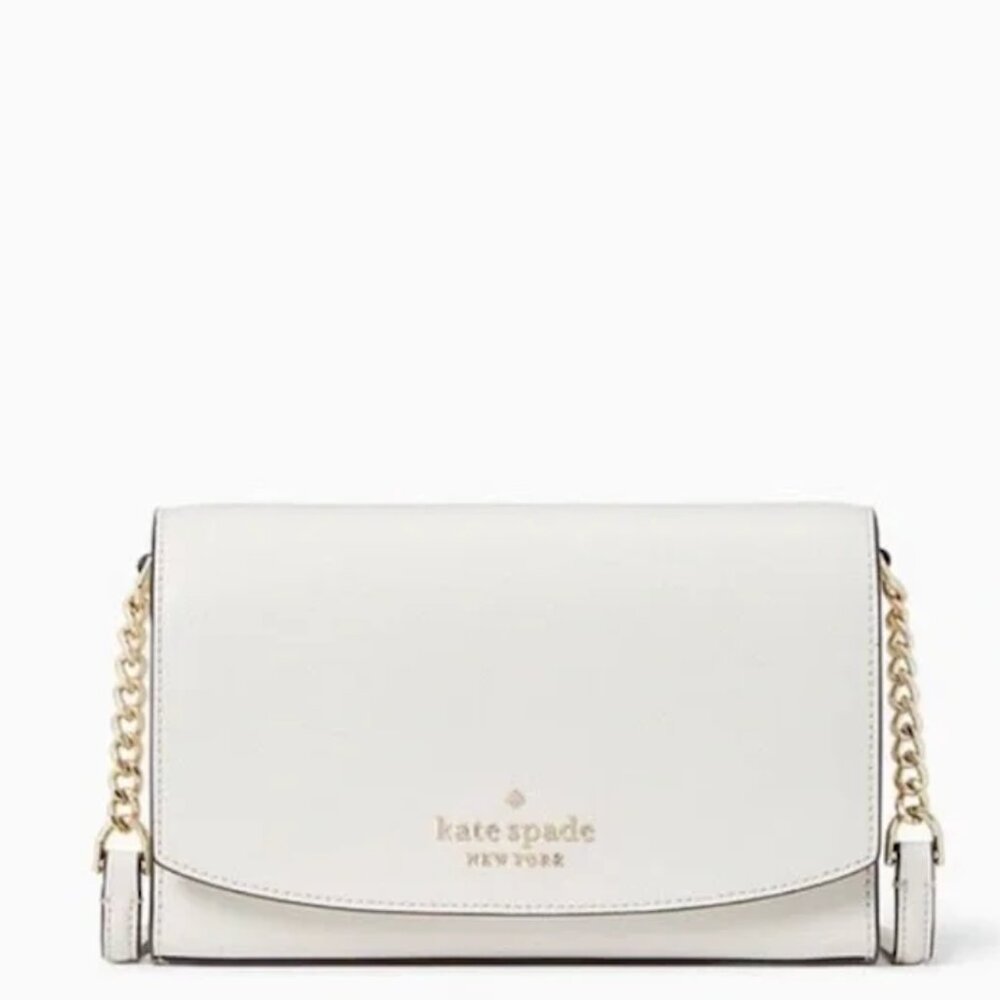 Kate Spade New York Staci Small Flap Crossbody Parchment White Leather